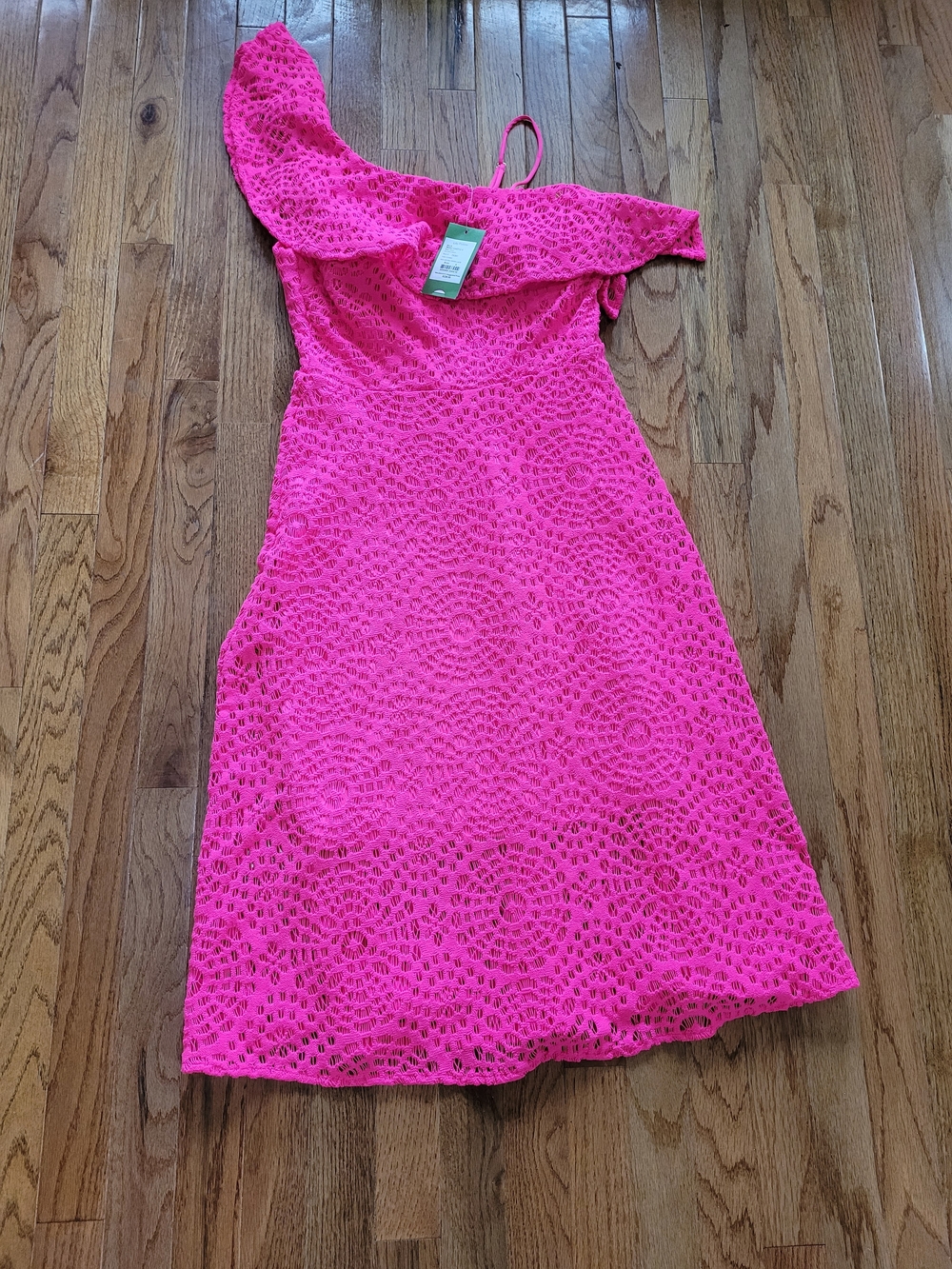 Lilly Pulitzer Neon Pink Crochet One-Shoulder Dress